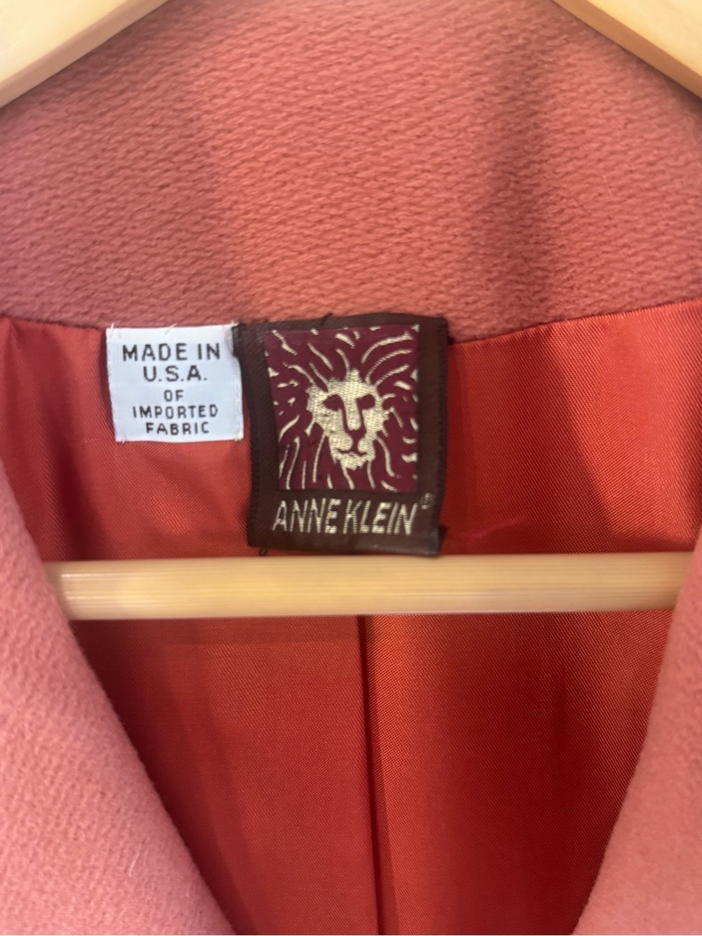 Anne Klein Coral Pink Wool-Blend Pea Coat with Gold Buckle - Picture 4 of 5